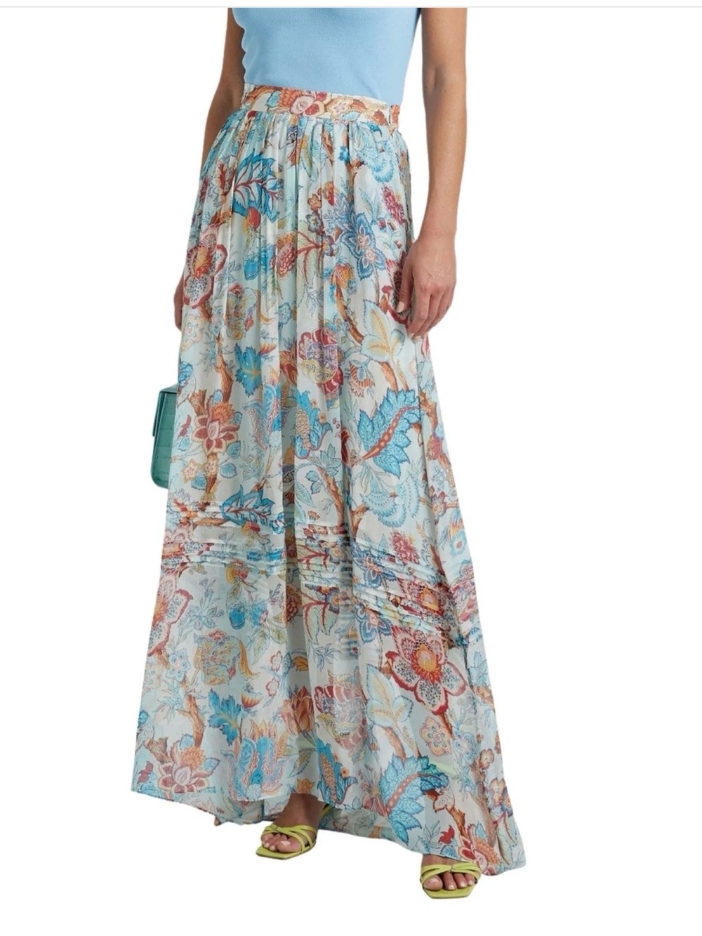 NWOT ETRO MILANO HAND PAINTED SHEER 100% SILK COASTAL FLOWY SKIRT 44